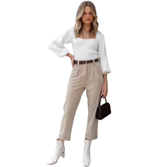 Petal and Pup Beige Lexie High Waist Trousers Pants Size 8 Pleated Cuffed - Picture 1 of 9